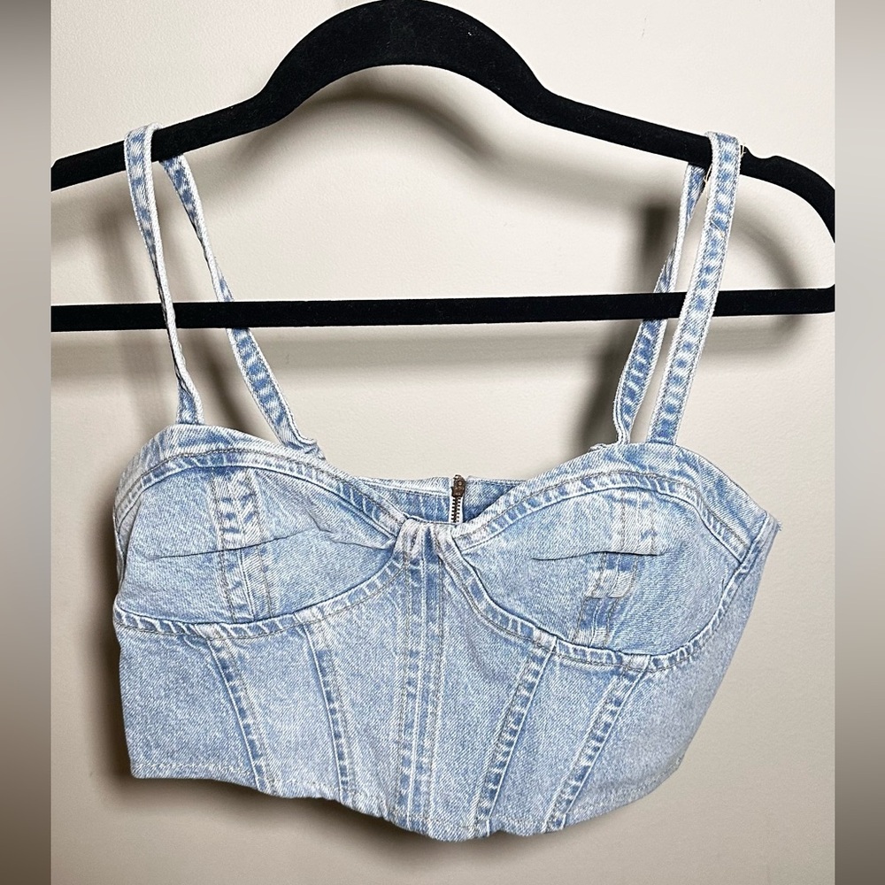 Denim cropped bra top size small. Slight worn